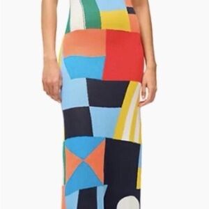 STAUD Multicolor Geometric Midi Dress - Blue, Red, Yellow, Black, Navy, Green